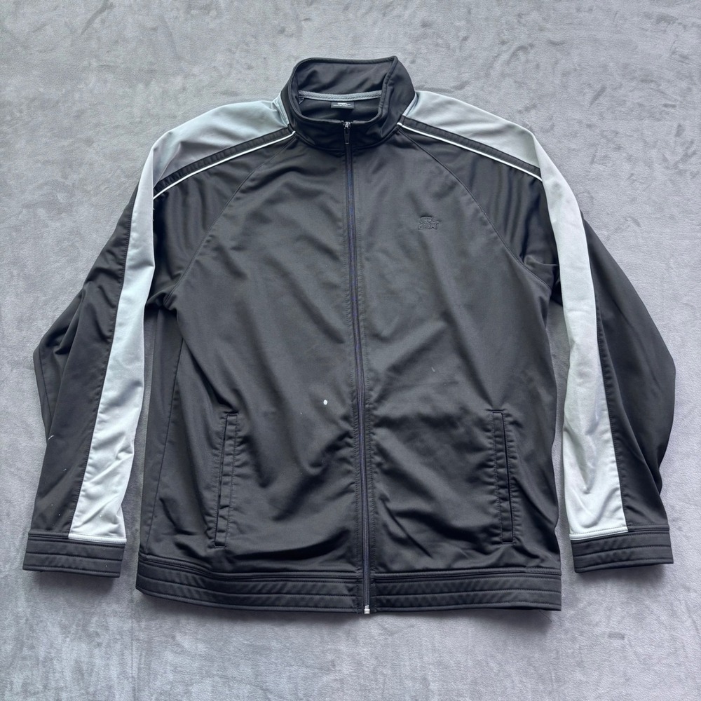 Starter Mens Track Jacket Large Black Grey Full Zip Sporty Athletic Sportswear